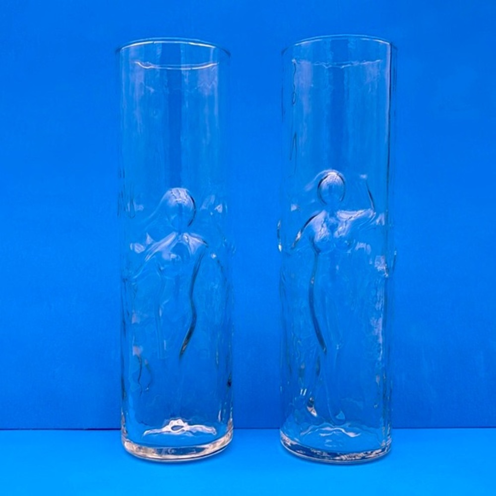 Vintage Libbey La Femme Figural Nude Women Dancing Glass - set of 2